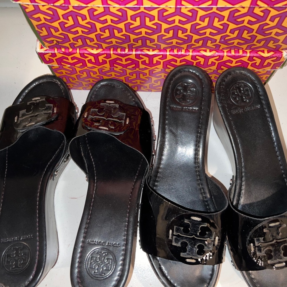Tory Burch Patti wedges 2 for 1 black patent leather size 11